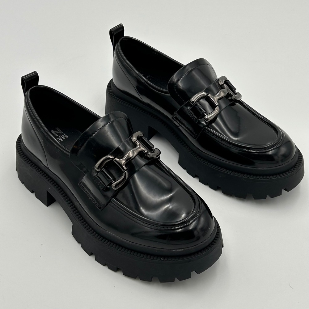 Madden NYC Womens Chunky Platform Loafer Shoes Size 8 Black Patent Lug Sole Emo